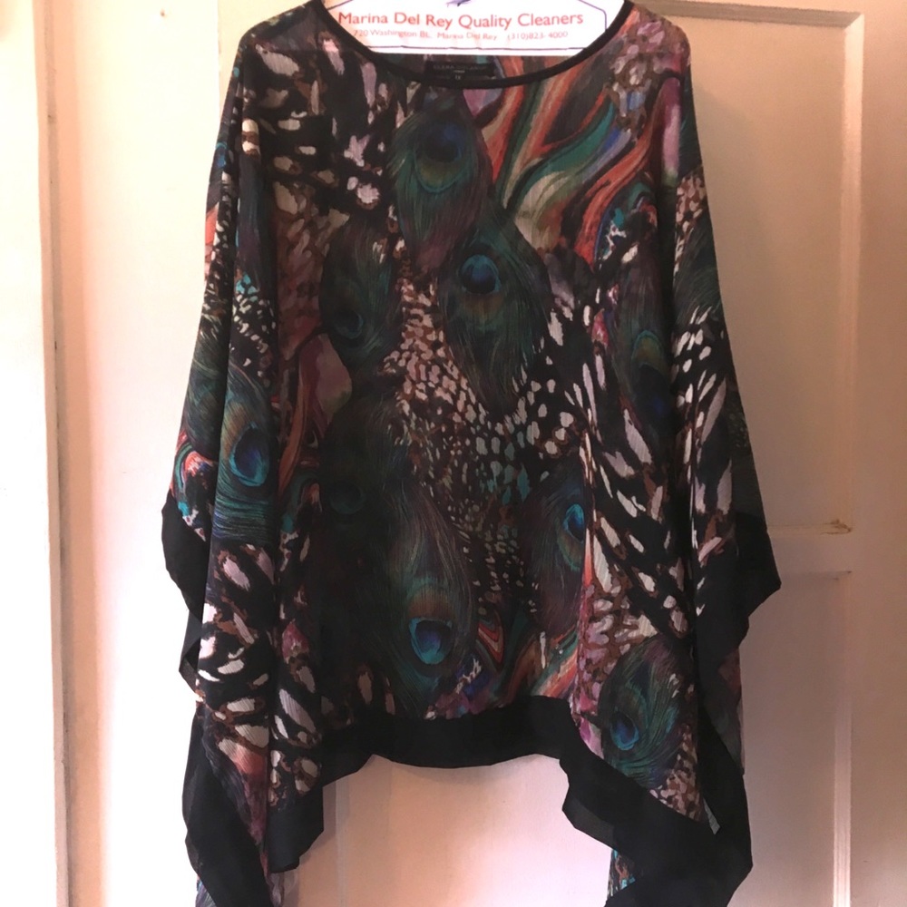 Elena Salano Peacock print handkerchief top.